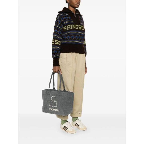 Isabel Marant Women Yenky Zipped Washed Cotton Logo Tote Bag - Picture 2 of 5